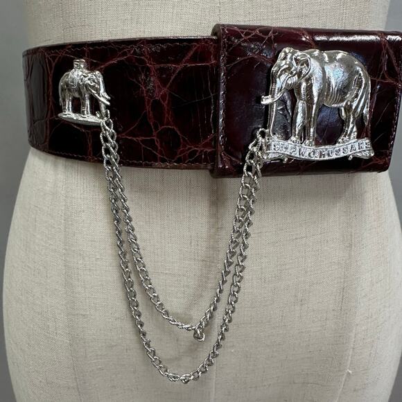 Catherine‎ Carson burgundy leather strap belt silver elephant & drop chain small main image 7